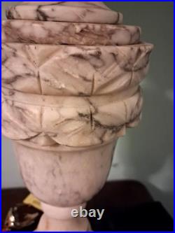 Pair Vintage Carved Alabaster Table Lamps 31 Neoclassical Pleated Shades