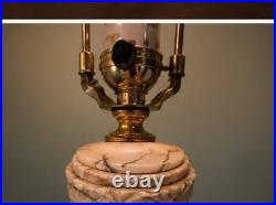 Pair Vintage Carved Alabaster Table Lamps 31 Neoclassical Pleated Shades