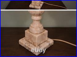 Pair Vintage Carved Alabaster Table Lamps 31 Neoclassical Pleated Shades