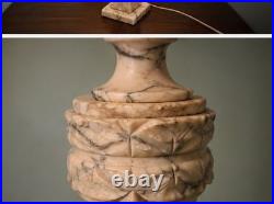 Pair Vintage Carved Alabaster Table Lamps 31 Neoclassical Pleated Shades