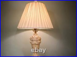 Pair Vintage Carved Alabaster Table Lamps 31 Neoclassical Pleated Shades