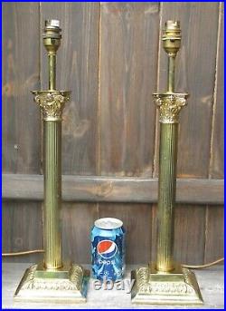 Pair Vintage Cast Brass Reeded/Fluted Corinthian Column Lamp Bases British Made