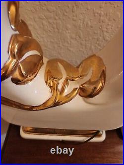 Pair Vintage Ceramic Lamps White 24K Gold Trim Free Shipping