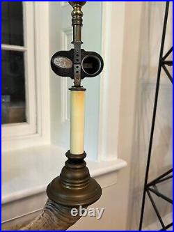 Pair Vintage Chapman Rams Horn Brass Table Lamp Double Socket Designer