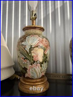 Pair Vintage Frederick Cooper High Relief Floral Ceramic Table Lamps 27 EUC
