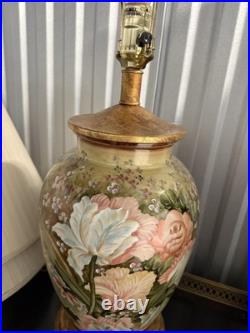 Pair Vintage Frederick Cooper High Relief Floral Ceramic Table Lamps 27 EUC