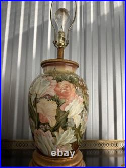 Pair Vintage Frederick Cooper High Relief Floral Ceramic Table Lamps 27 EUC