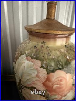 Pair Vintage Frederick Cooper High Relief Floral Ceramic Table Lamps 27 EUC