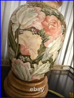 Pair Vintage Frederick Cooper High Relief Floral Ceramic Table Lamps 27 EUC