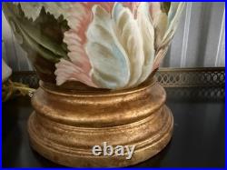 Pair Vintage Frederick Cooper High Relief Floral Ceramic Table Lamps 27 EUC
