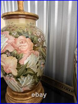 Pair Vintage Frederick Cooper High Relief Floral Ceramic Table Lamps 27 EUC Pair Vintage Frederick Cooper High Relief Floral Ceramic Table Lamps 27 EUC