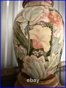Pair Vintage Frederick Cooper High Relief Floral Ceramic Table Lamps 27 EUC
