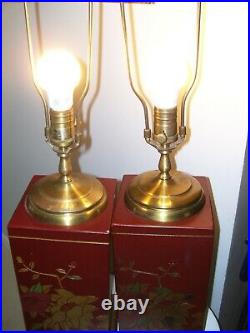 Pair Vintage Frederick Cooper Wildwood Chinoiserie Asian Canister Lamps NICE