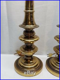 Pair Vintage Hollywood Regency Brass Plated Table Accent Lamps Gold Tone Metal