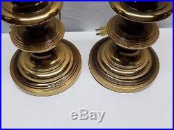 Pair Vintage Hollywood Regency Brass Plated Table Accent Lamps Gold Tone Metal
