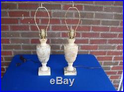 Pair Vintage Hoolywood Regency Alabaster Marble Table Lamp Rewired