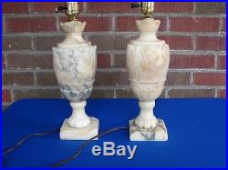 Pair Vintage Hoolywood Regency Alabaster Marble Table Lamp Rewired