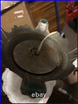 Pair Vintage L&L WMC Milk Glass Hurricane Lamps Lotus Pattern Dual Light