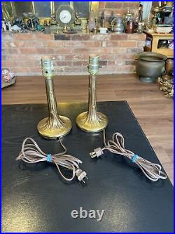 Pair Vintage MCM Casted Metal Tree Trunk Base Table Lamps, Brass Finish