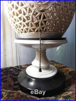 Pair Vintage Mid-Century Blanc de Chine Reticulated Porcelain Table Lamps