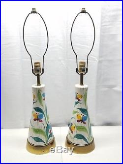 Pair Vintage Mid Century Danish Modern Ceramic Art Pottery Table Lamps Butterfly