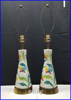 Pair Vintage Mid Century Danish Modern Ceramic Art Pottery Table Lamps Butterfly