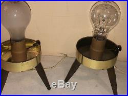 Pair Vintage Mid Century Modern Atomic Turquoise Aqua Beehive Lamp Tripod Base