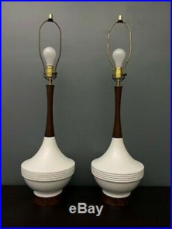 Pair Vintage Mid Century Modern Matching Ceramic Table Lamps Retro Pair Danish