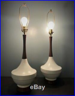 Pair Vintage Mid Century Modern Matching Ceramic Table Lamps Retro Pair Danish