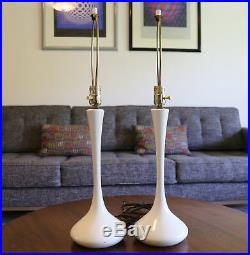 Pair Vintage Mid Century Modern White Laurel Table Lamps, Tulip
