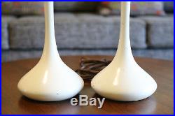 Pair Vintage Mid Century Modern White Laurel Table Lamps, Tulip
