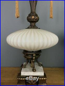 Pair Vintage Mid Century Table Lamps Hollywood Regency Italian 50s Saucer White