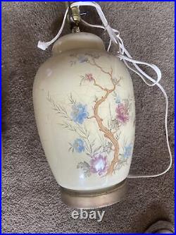Pair Vintage Pale Yellow Floral Ginger Jar Table Lamps Chinoiserie Asian Inspo