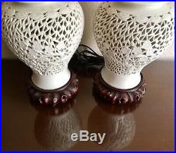 Pair Vintage Pierced Chinese Porcelain Ginger Jar Table Lamps, 1960s Hong Kong