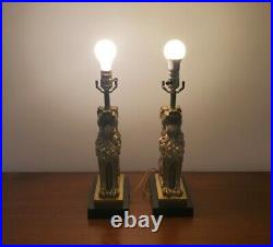 Pair Vintage Robert Abbey Brass Lions Lamps