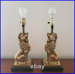 Pair Vintage Robert Abbey Brass Lions Lamps
