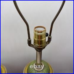 Pair Vintage Shabby Chic Farmhouse Style Green Lamps Floral 19 Tall Set of 2