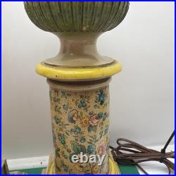 Pair Vintage Shabby Chic Farmhouse Style Green Lamps Floral 19 Tall Set of 2