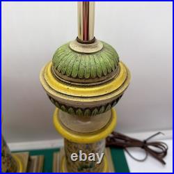 Pair Vintage Shabby Chic Farmhouse Style Green Lamps Floral 19 Tall Set of 2