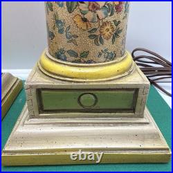 Pair Vintage Shabby Chic Farmhouse Style Green Lamps Floral 19 Tall Set of 2