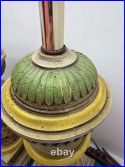 Pair Vintage Shabby Chic Farmhouse Style Green Lamps Floral 19 Tall Set of 2