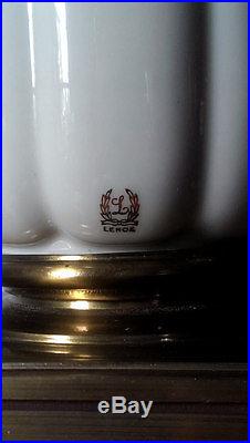 Pair Vintage Stiffel Mid-Century Hollywood Regency Lamp Brass Lenox Porcelain