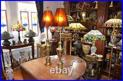 Pair Vintage Stiffel Tall Brass Hollywood Regency Buffet Table Lamps No Shades