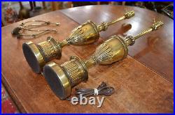 Pair Vintage Stiffel Tall Brass Hollywood Regency Buffet Table Lamps No Shades