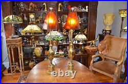 Pair Vintage Stiffel Tall Brass Hollywood Regency Buffet Table Lamps No Shades