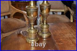 Pair Vintage Stiffel Tall Brass Hollywood Regency Buffet Table Lamps No Shades