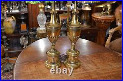 Pair Vintage Stiffel Tall Brass Hollywood Regency Buffet Table Lamps No Shades