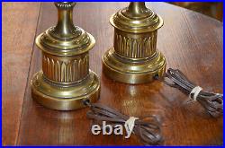 Pair Vintage Stiffel Tall Brass Hollywood Regency Buffet Table Lamps No Shades