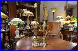 Pair Vintage Stiffel Tall Brass Hollywood Regency Buffet Table Lamps No Shades