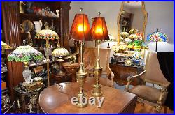 Pair Vintage Stiffel Tall Brass Hollywood Regency Buffet Table Lamps No Shades